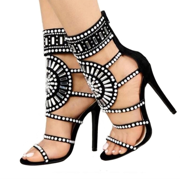 XDash Shoes - Women's Transparent Sandals Open Toe Rhinestone Design High Heel